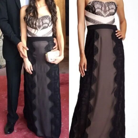 TED BAKER LONDON 'Hanya' Black and Pink Lace Maxi Dress - Picture 1 of 15